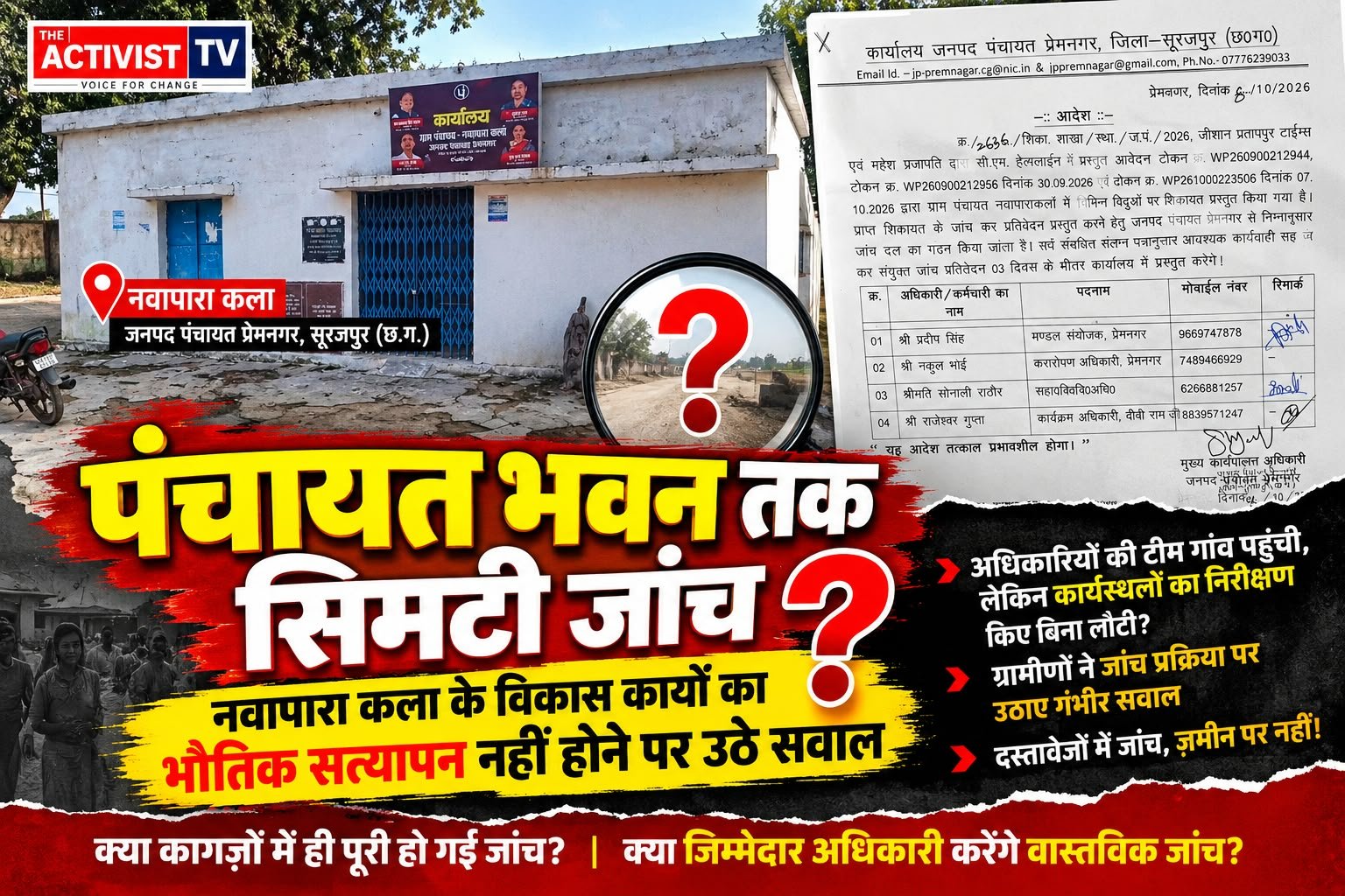 कागजों में जांच या जमीन पर पड़ताल? नवापारा कला के विकास कार्यों पर उठे सवाल