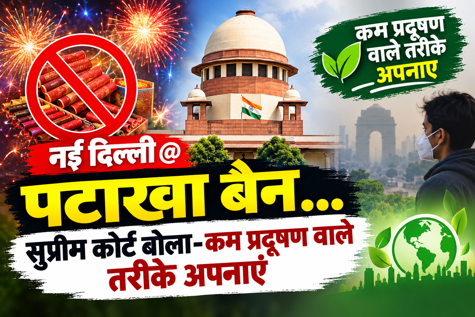नई दिल्ली@पटाखा बैन…सुप्रीम कोर्ट बोला-कम प्रदूषण वाले तरीके अपनाएं