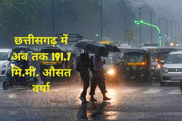 छत्तीसगढ़ में अब तक 191.7 मि.मी. औसत वर्षा दर्ज, बीजापुर जिले में हुई भारी बारिश 